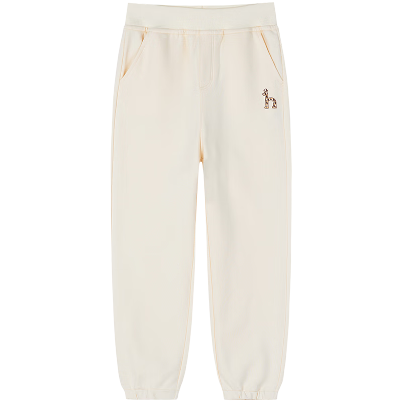 哈吉斯（HAZZYS）品牌童装男女童裤子秋新品透气舒适松紧束口保暖针织长裤 奶油色 145