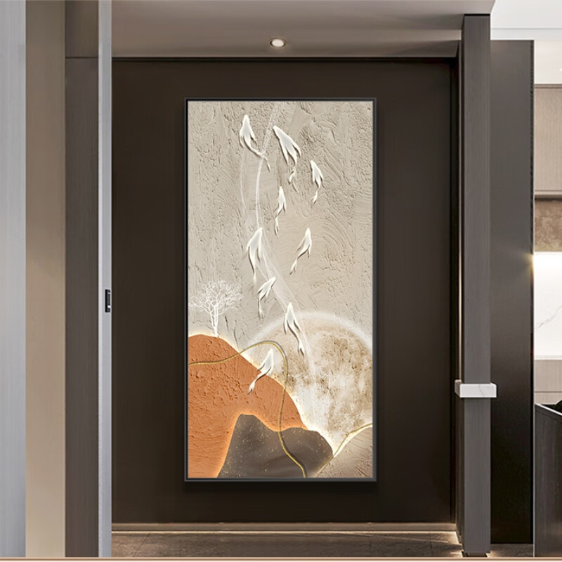 现代简约九鱼图玄关装饰画走廊过道挂画侘寂风入户 01 飞黄腾达[主图
