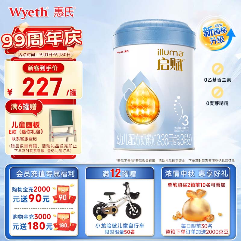 惠氏新国标】蓝钻启赋（Wyeth）亲和人体幼儿配方奶粉（12-36月,3段） 3段810g*6罐(新客专享)高性价比高么？