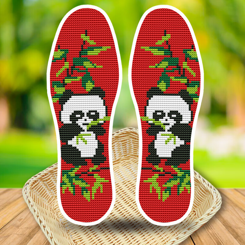 手工制作棉布十字绣鞋垫半成品印花正格透气吸汗男女 白色 628小熊猫