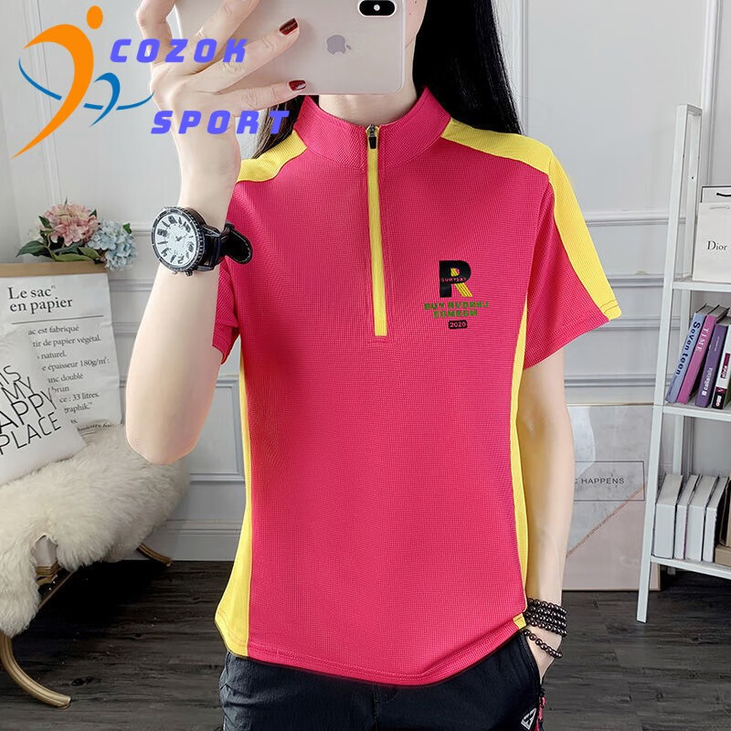 cozok高端运动品牌夏季新品户外速干衣女立领短袖运动t恤透气弹力宽松
