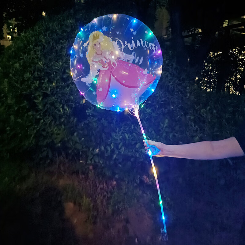 嘉际 网红儿童卡通气球带灯地推款发光透明波波球街卖夜光玩具 发光大号球中球2个公主颜色随机_带灯+杆+气筒