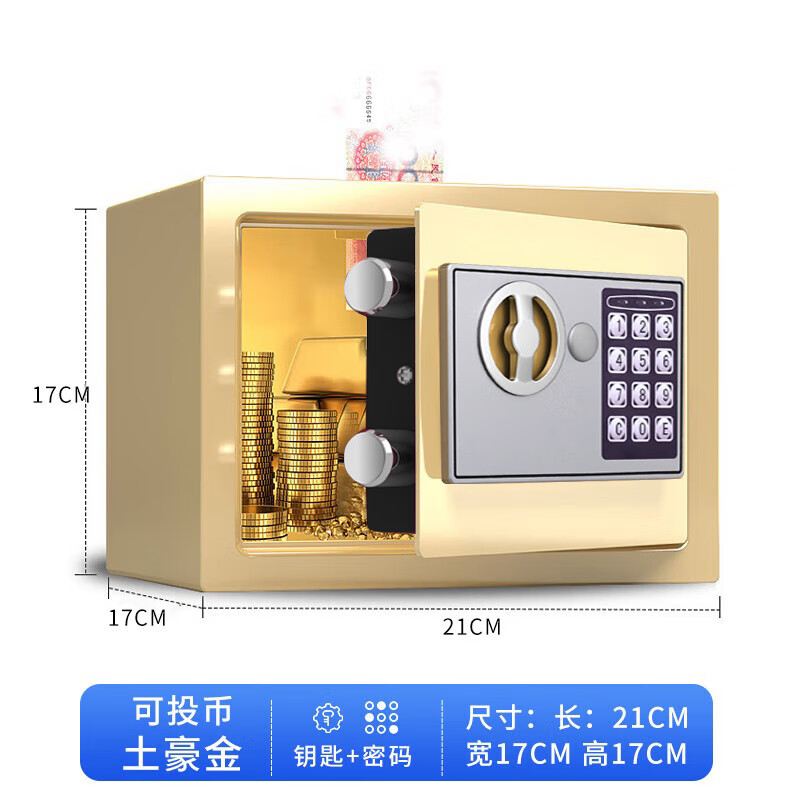 美纳美存钱罐儿童男女孩礼物新款电子密码钥匙锁储钱罐成人攒钱大储钱罐 2025新款土豪金【电子锁+钥匙】 小号-存50W【拿的出是本事】