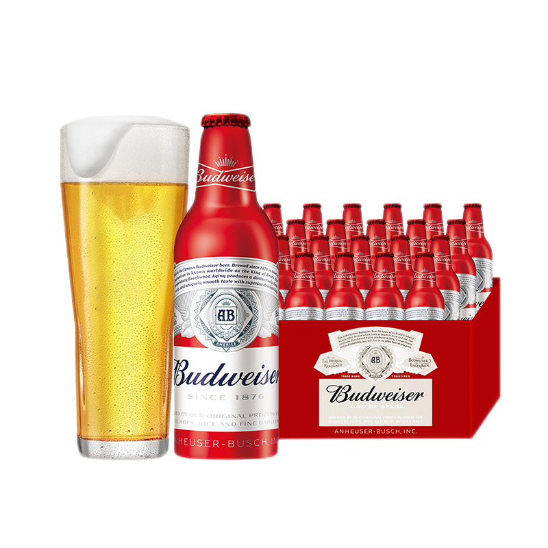 PLUS會員、臨期品：Budweiser 百威啤酒 紅色鋁瓶啤酒 355ml*17瓶+杯 TJ
