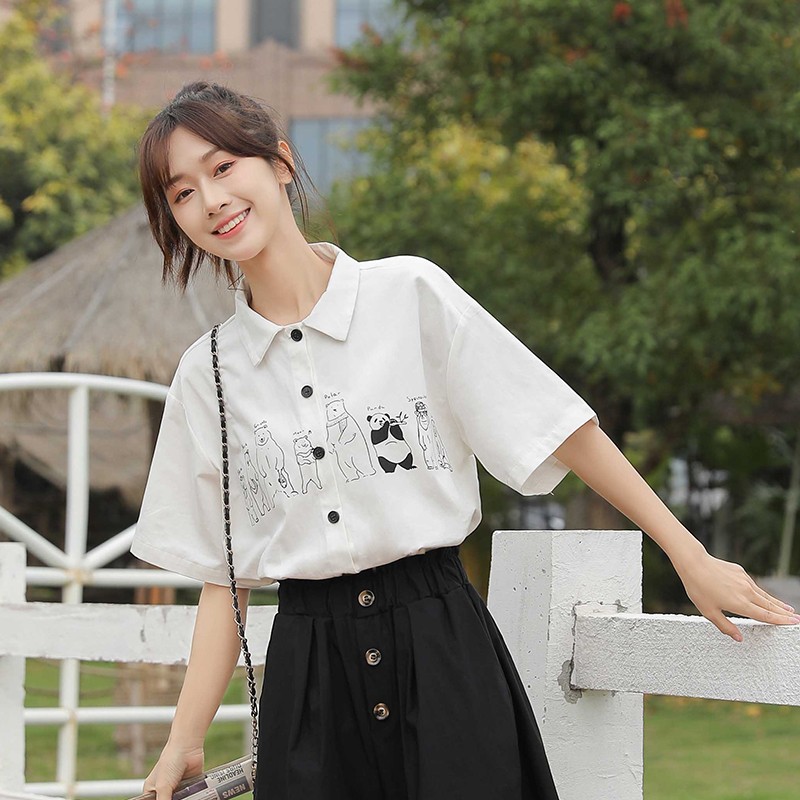 百含玉短袖白色衬衫款夏季新款韩版小个子少女生中学生穿搭夏天衣服感