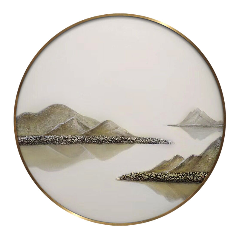 迪斯普麦 圆形装饰画手绘油画玄关装饰画圆形入门新中式客厅背景墙挂