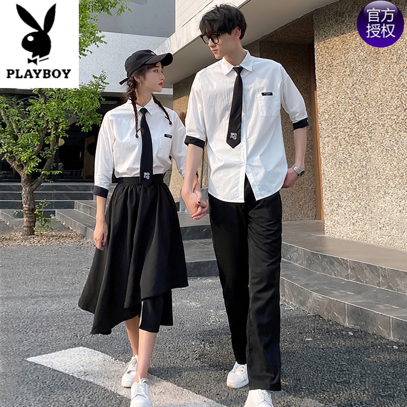 花花公子品牌高端男装 班服学院风夏季2021新款潮流半袖衬衫女学生jk