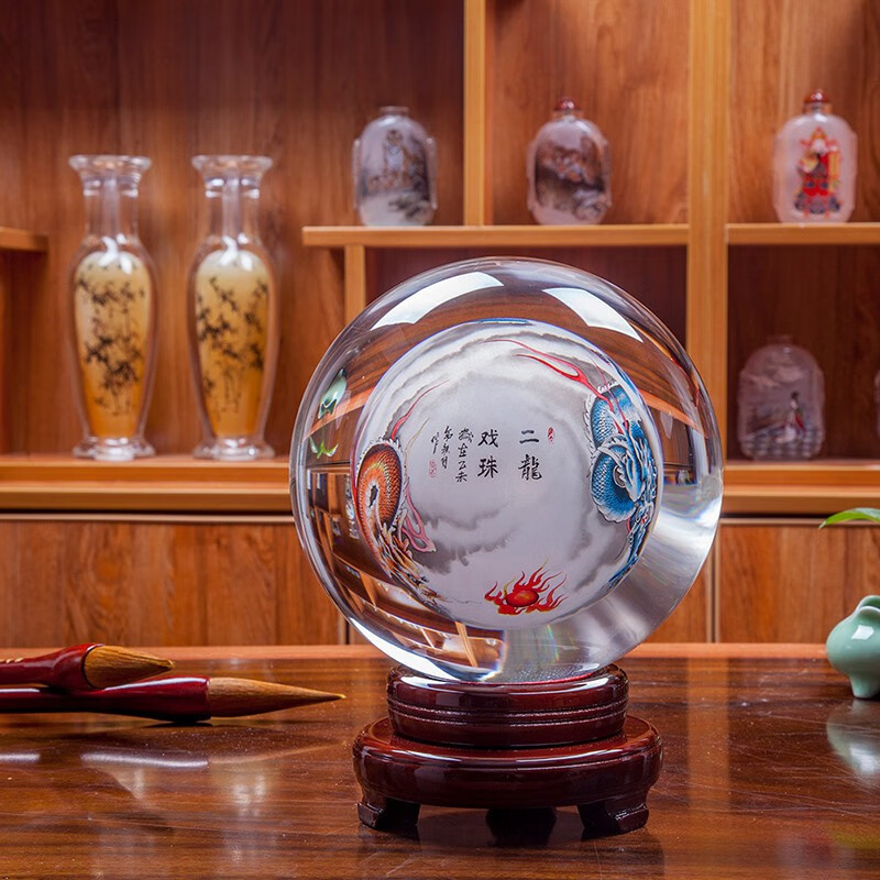 临宝得乐虎年吉祥物摆件中国风礼品桌面创意办公桌男内画水晶球 01-20