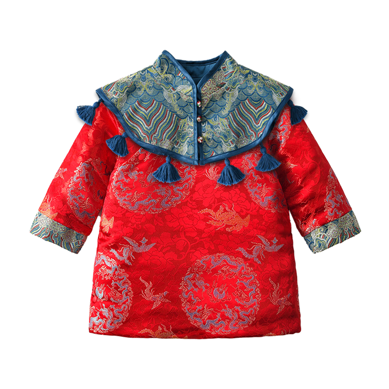Shining Moment嬰兒周歲禮服漢服連衣裙新年衣服女童滿月服唐裝旗袍蛇年拜年服 錦緞裙裝（春秋）【可拆卸云肩】 100