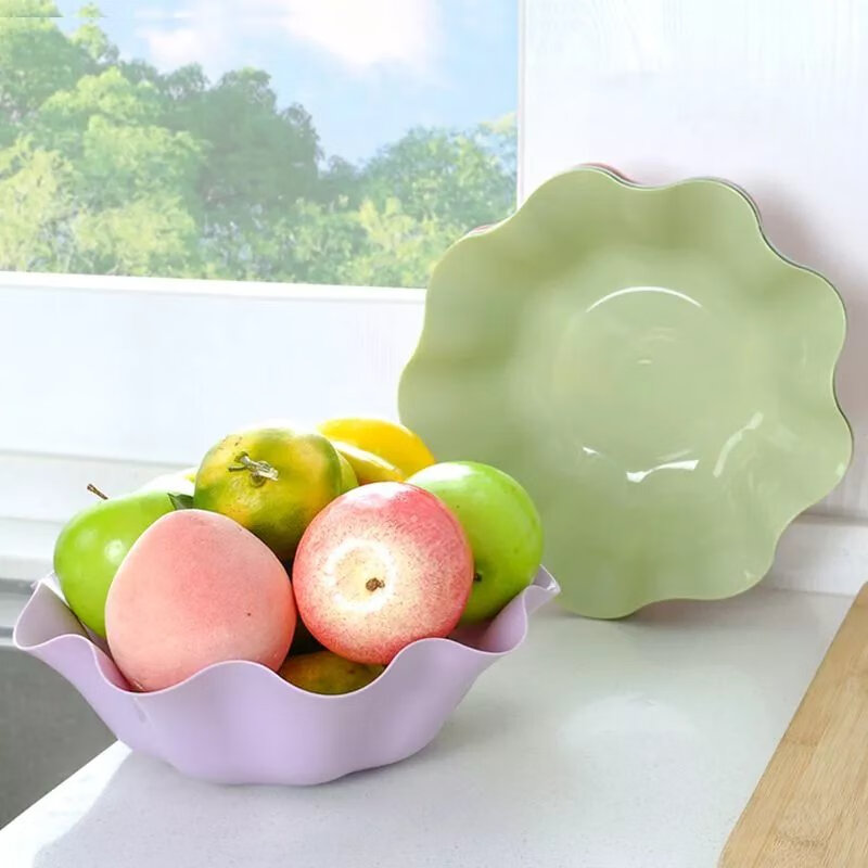【现发】大号荷叶边水果盘家用厨房客厅创意瓜子干果茶几果盆零食 3个 荷叶边果盘【颜色混发】