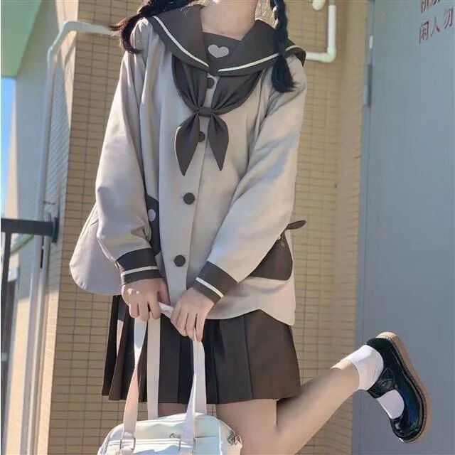 伐柯夏天初中生jk制服两件装春夏季学院风甜美少女jk制服水手服上衣高