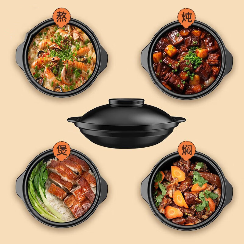 GNNDXX德国耐高温砂锅家用干烧不裂陶瓷浅锅煤气灶专用煲粥炖汤老式沙锅 年年有鱼深蓝盖浅锅 2.6L