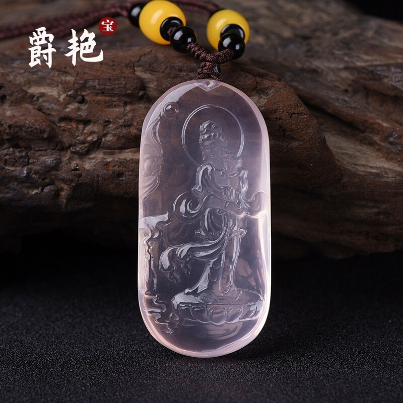 爵艳 粉晶观音菩萨吊坠粉水晶观音项链男女士挂件项坠实用男友龙年