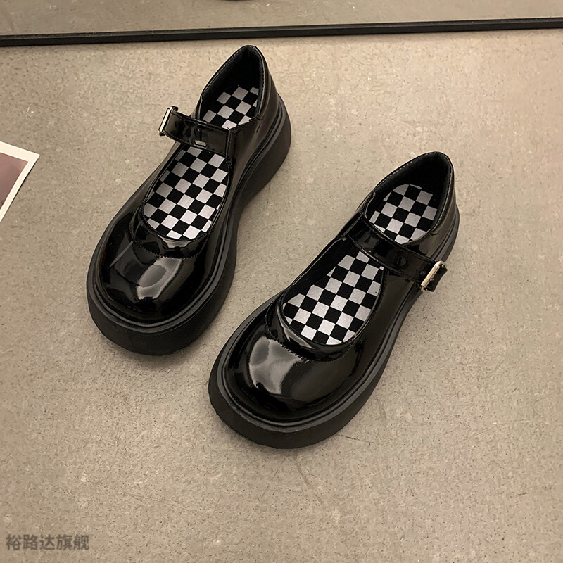 【秋季新版】小皮鞋女秋季圆头复古jk制服鞋英伦风厚底增高软皮黑色单