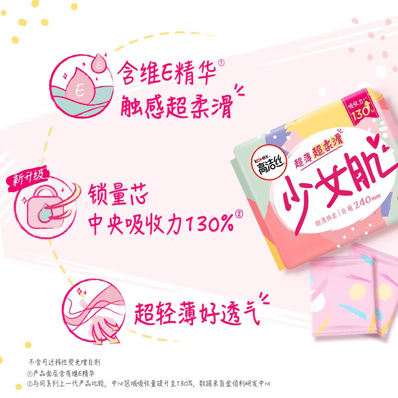 高洁丝卫生巾 少女肌日用套装 240mm90片 18片*5包 轻薄绵柔贴体防漏