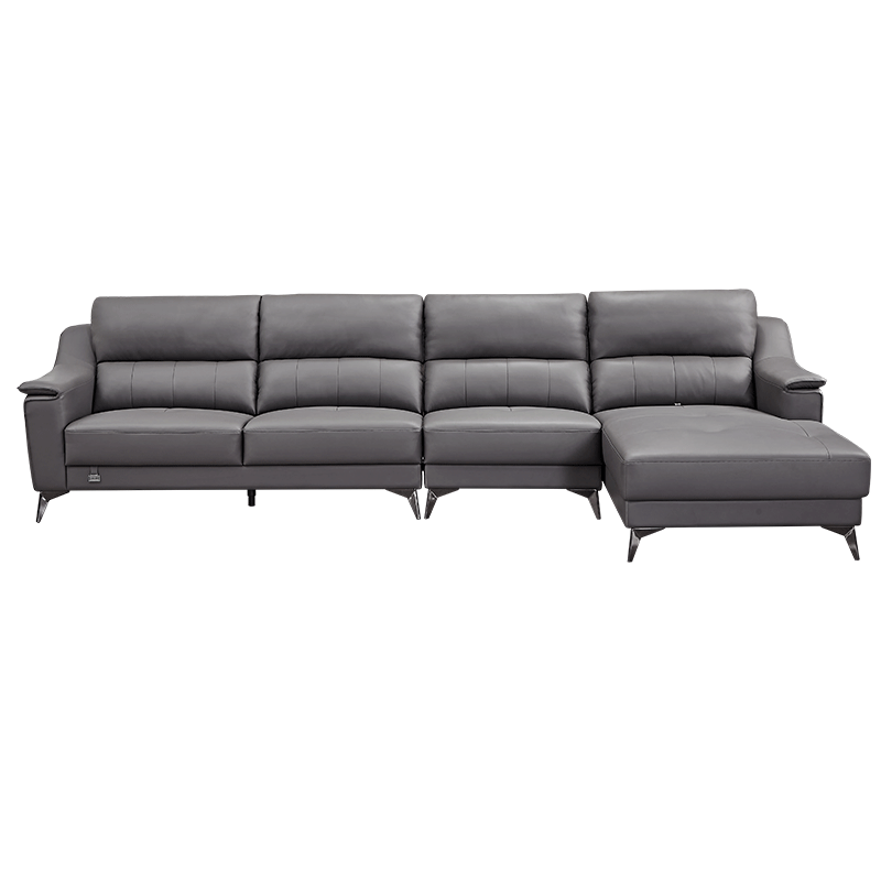 全友家居 沙发 现代简约进口头层牛皮沙发靠背可伸缩懒人沙发大户型双层扶手L型客厅皮沙发102628 深灰|A款反向皮沙发(1+3+转)