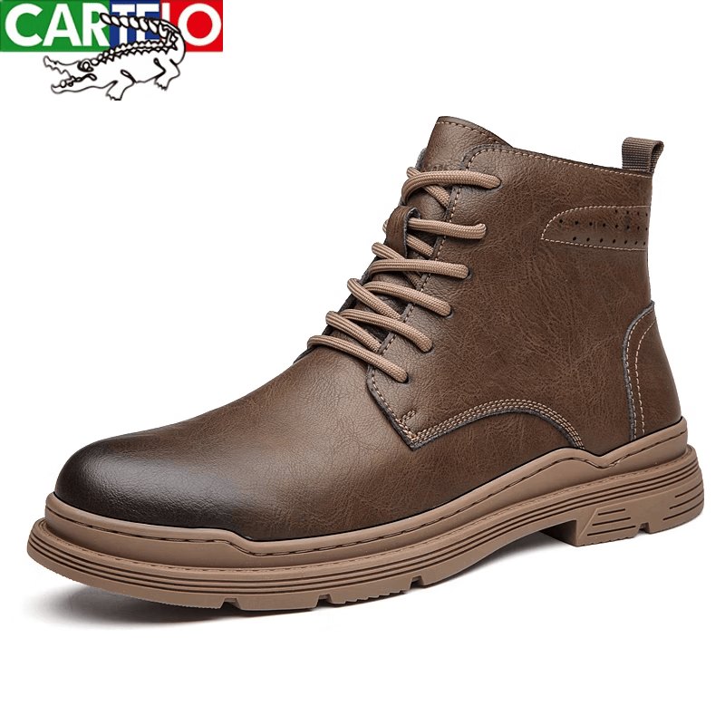卡帝乐鳄鱼(CARTELO)男鞋休闲马丁靴男款秋季真皮高帮皮鞋复古加绒保暖棉鞋 0608棕色 38怎么看?