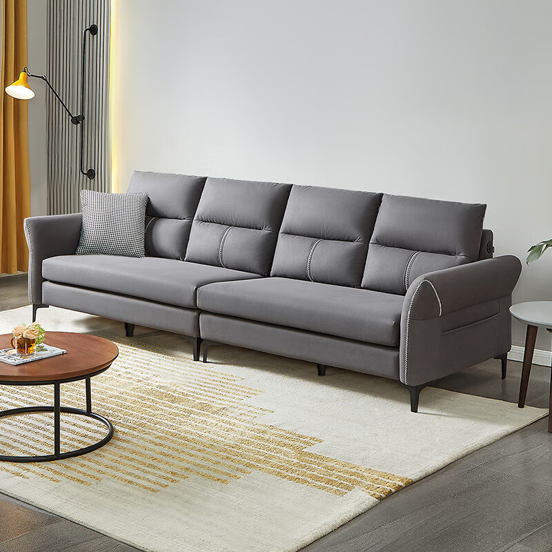 现代简约科技布沙发布艺沙发现代简约 不带头枕烟灰色布艺沙发(三人位