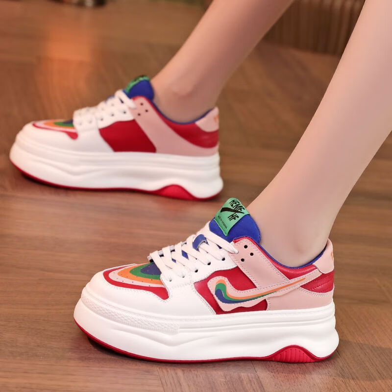 内增高小白鞋女2023春秋新款厚底彩虹鸳鸯鞋ins潮百搭勾勾休闲鞋8