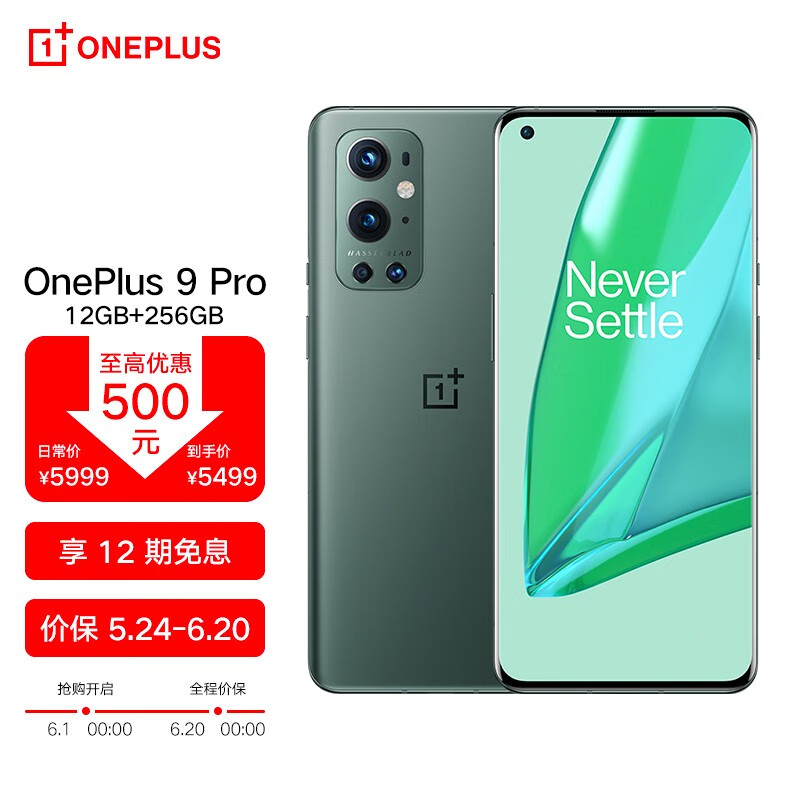 一加 OnePlus 9 Pro 5G旗舰2K+120Hz 柔性屏12GB+256GB 绿洲 骁龙888 65W快充 哈苏专业模式 超广角拍照手机