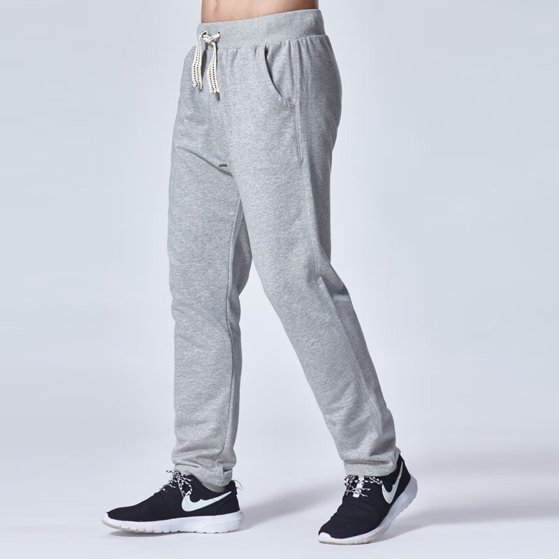 虎迹 2025年春秋季棉质薄款运动裤男士学生透气柔软舒适针织运动长裤 浅灰色直口款（3511） XL