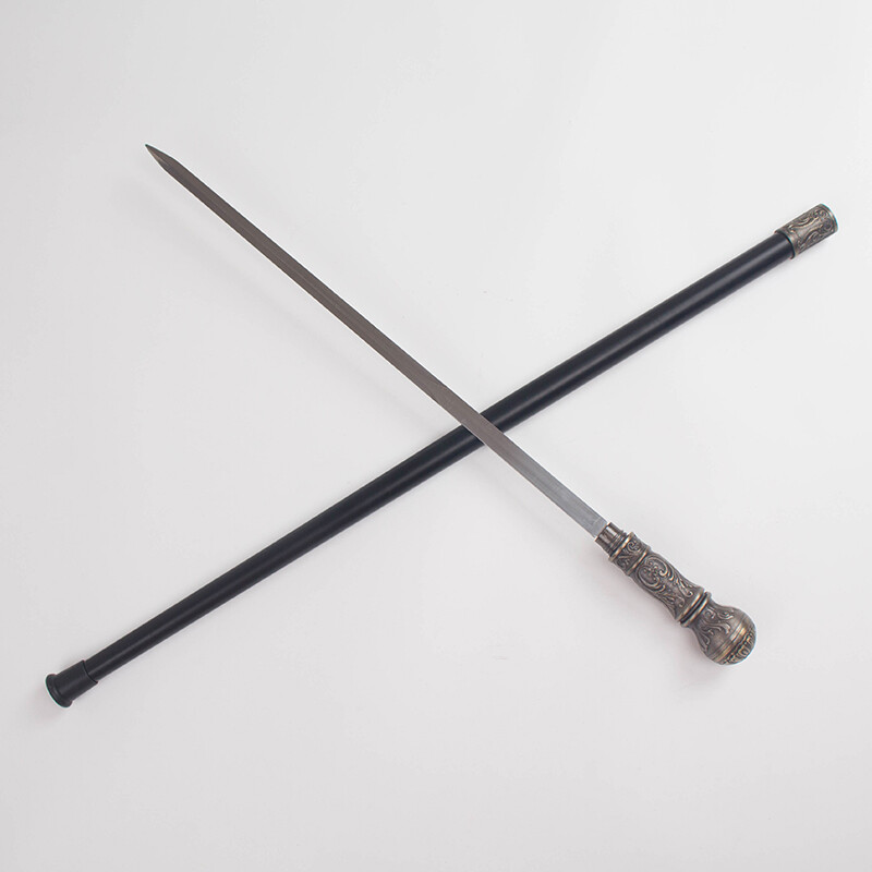 简慈手杖剑不锈钢圆头拐杖剑户外防身剑棍中刀棍棒一体cos道具未开刃