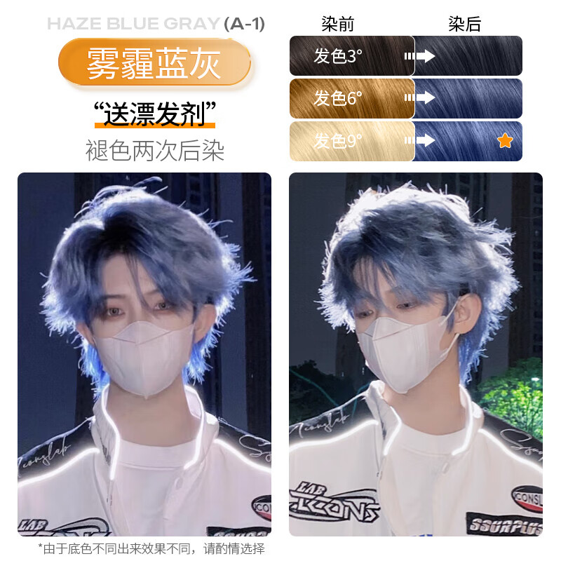 憶絲蕓染發(fā)膏植物純染發(fā)劑男士專(zhuān)用100自然遮蓋白頭發(fā)不沾自己染頭發(fā)水 霧霾藍灰（含漂發(fā)）