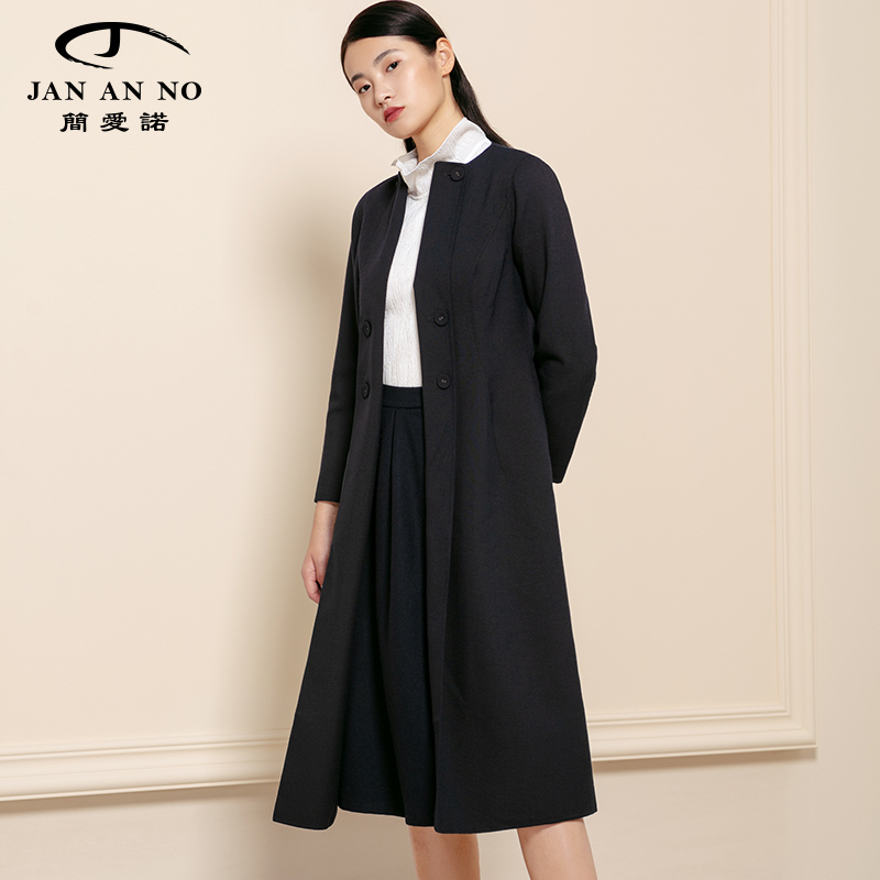 jan an no简爱诺秋冬新品蓝色绵羊毛混纺双面毛呢大衣j2060168dy 蓝色