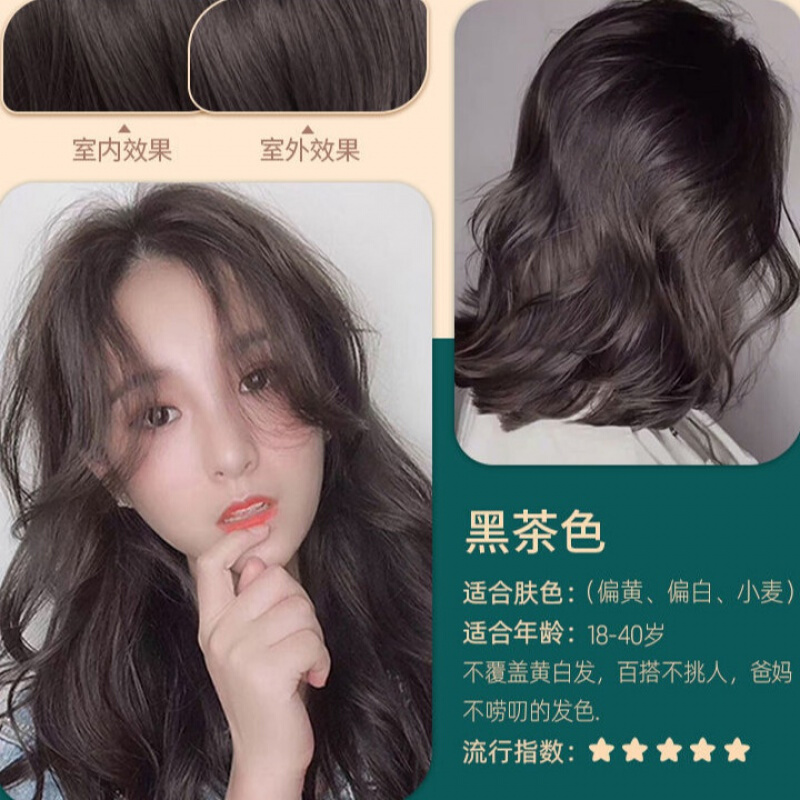 2021流行色自己在家染发剂膏纯泡泡沫蓝黑奶茶色低调显白色 黑茶色