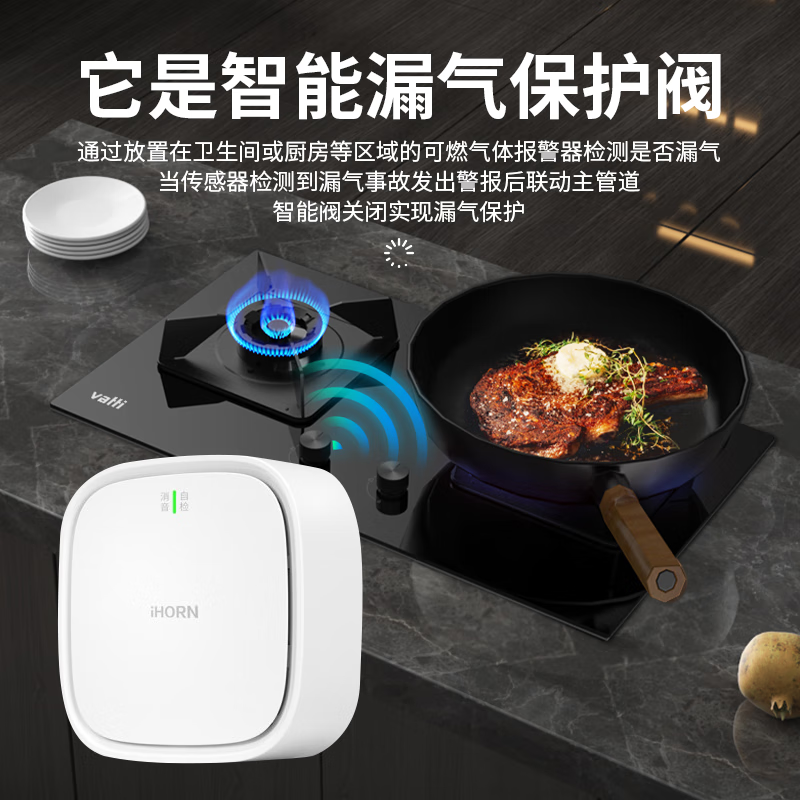 水享 ATENJOY WCwifi鸿蒙漏水保护智能电动阀联动水浸卫士燃气报警器水气保护神器 鸿蒙WiFi智能阀DN25或1寸铜本色