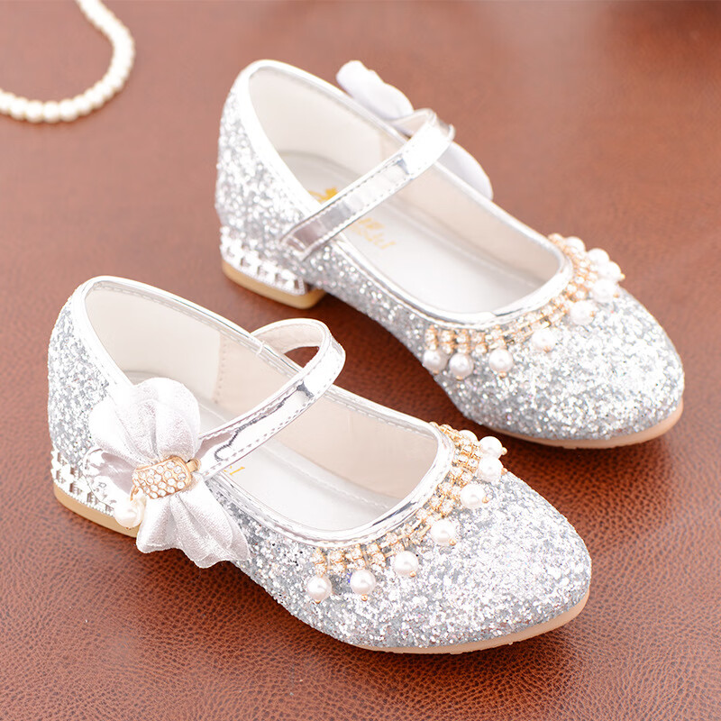 珍妮羊洋气女童公主鞋2023新款单鞋儿童水晶鞋中大童高跟鞋女童皮鞋