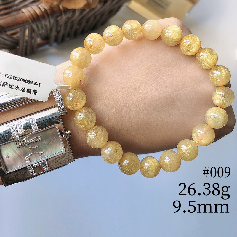 古珍 瓦萨比收藏级水晶金发晶手链女情侣首饰黄发晶金钛晶手串送长辈