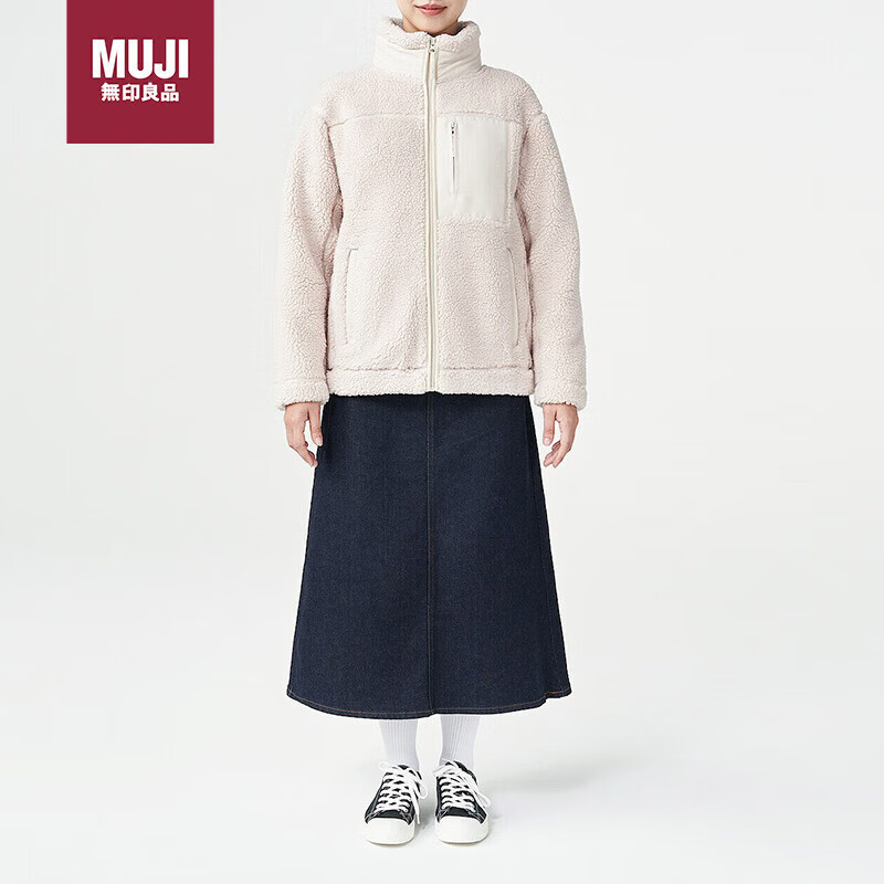 无印良品（MUJI）男女通用羊羔绒拉链夹克短外套无性别 浅米色 男女通用Ｓ－Ｍ 