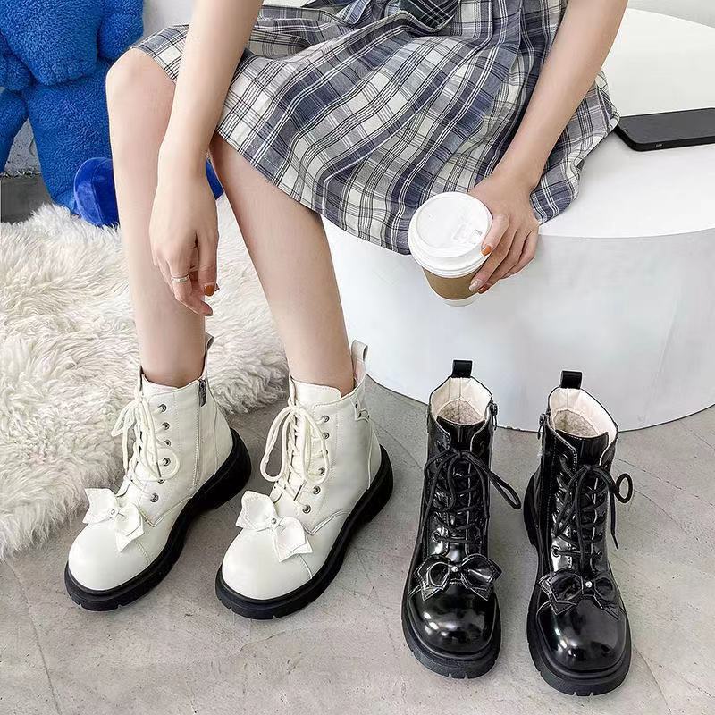 奕菓搭配裙子的小皮鞋洛丽塔少女生鞋子圆头可爱jk靴子女秋冬ita马丁