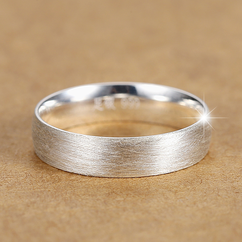 千锦银楼5mm/999足银男士戒指 女士 情侣对戒 一对 单身尾戒足银