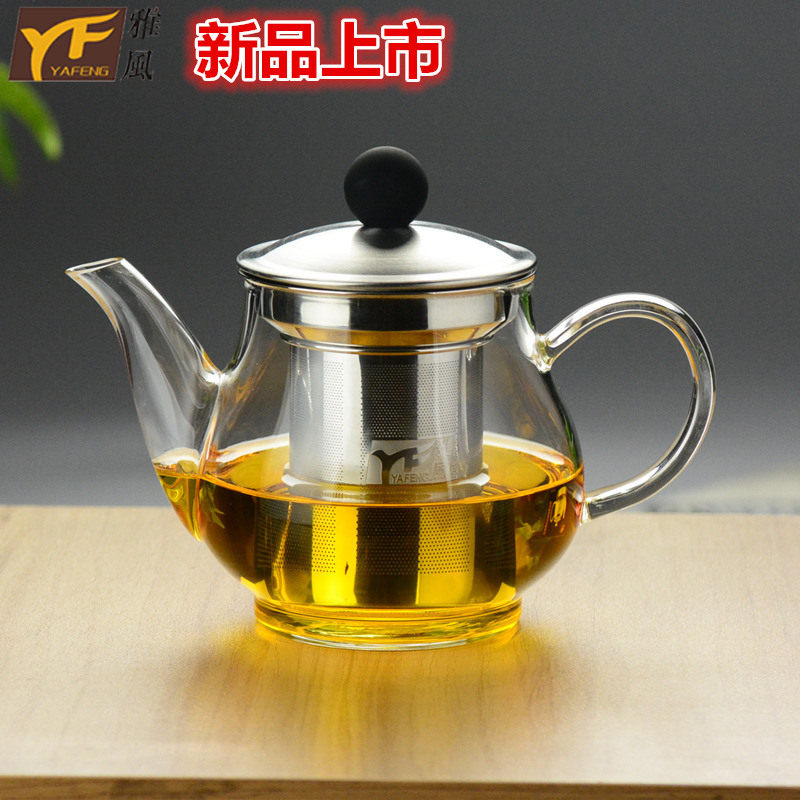 雅风yf8134御凤壶加厚玻璃茶壶耐高温泡茶壶不锈钢过滤 直火壶加热