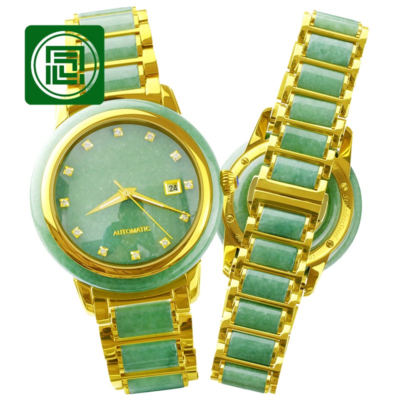 手表全自动玉表男款a货防水天然翡翠机械表带日历金色玉石表链带礼盒