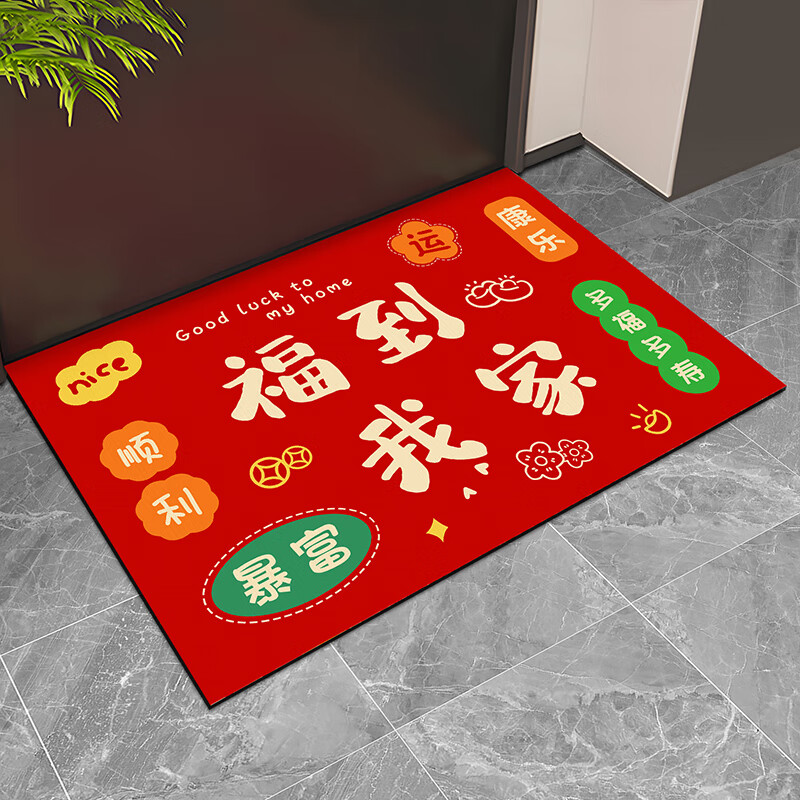 金玉铭川入户门地垫进门门口脚垫红色喜庆厨房龙年卫浴防滑垫家用吸水垫子 恭喜发财 50X80cm（卧室适用）
