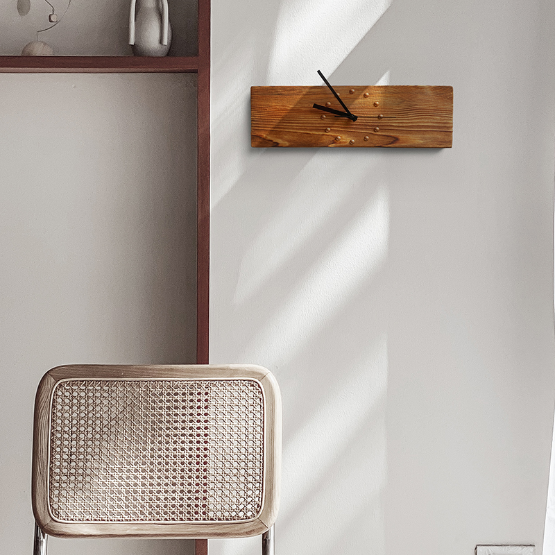 KOLYMAX实木复古北欧风挂墙表长方形创意艺术钟表装饰客厅挂钟静音桌面钟 白色指针款