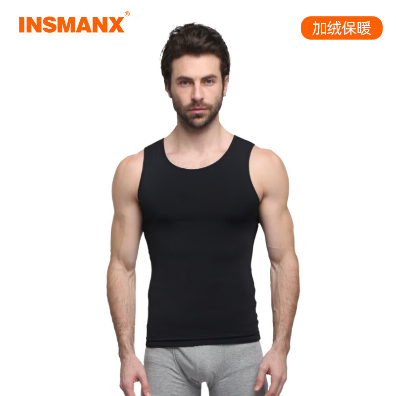INSMANX男士塑身加绒保暖塑型紧身背心收腹束腰束胸舒适打底束身内衣冬季 黑色 S