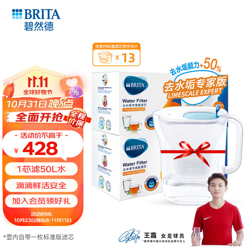 碧然德（brita） 设计师滤水壶+去水垢专家版滤芯套装 专家版滤芯12枚+设计师水壶蓝（到手1壶13芯）高性价比高么？