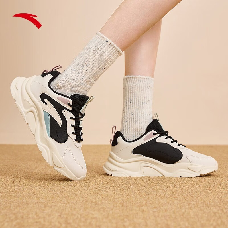 安踏女鞋小千禧2022秋冬新款革面厚底女子休闲鞋运动鞋女122248891