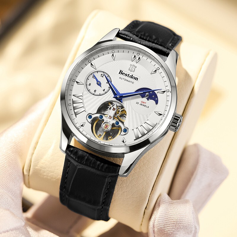 瑞士认证男士手表全自动机械表镂空防水夜光腕表礼盒送