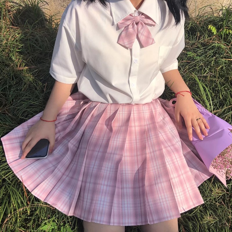 猫耳酱正统jk制服裙套装粉色格裙夏季少女学生日系班服全套学院风
