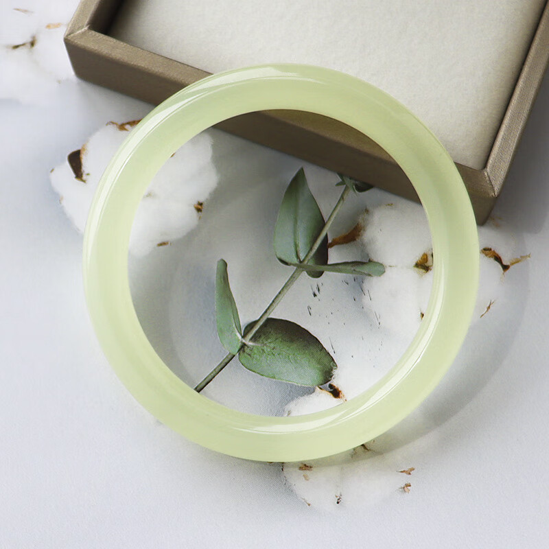 铭闽新疆和田玉青白玉晴水手镯女款圆条冰种翡翠玉石叮当镯子 青白玉