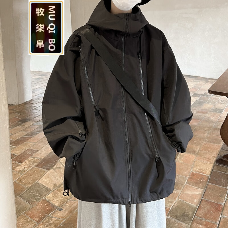 牧柒帛黑武士美式潮牌冲锋外套男秋冬加厚宽松机能风工装夹克男冬季加棉 CFY200黑色（夹克款） L 【110-130斤】可穿属于什么档次？