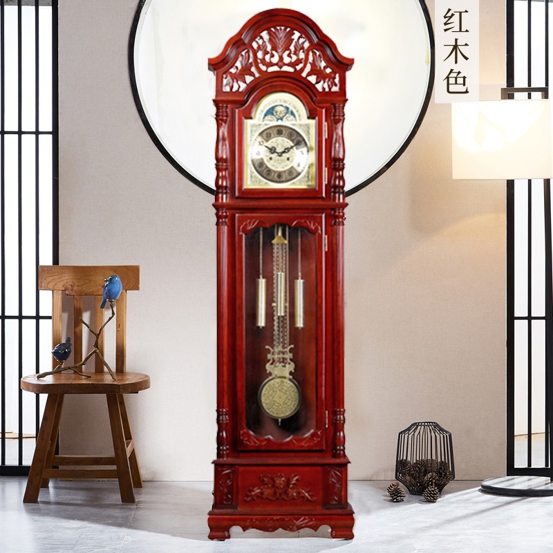 泓禾 honghe落地钟客厅机械 中式复古落地大座钟报时机械钟德国铜芯