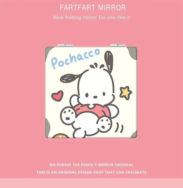 曲回闻帕恰狗卡通学生手持化妆镜随身便携折叠双面迷你补妆小镜子翻盖