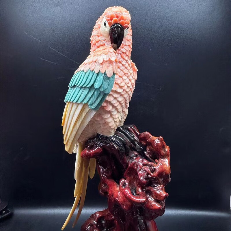 兆浤台湾珊瑚 鹦鹉摆件 台湾工艺 办公室摆件节日送礼