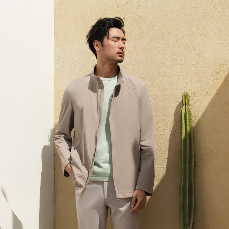 MAYOR男装 秋季商务时尚立领透气卡其单茄克 卡其 M （170/92A）